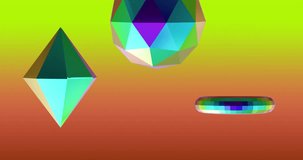 Animation of 3d multicoloured shapes over neon background. Abstract, colour, shape and movement concept digitally generated video.