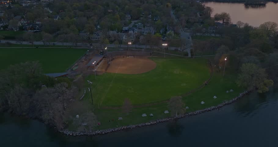 4K Rotating Drone Shot of Excelsior Commons Park On Lake Minnetonka At Dusk
