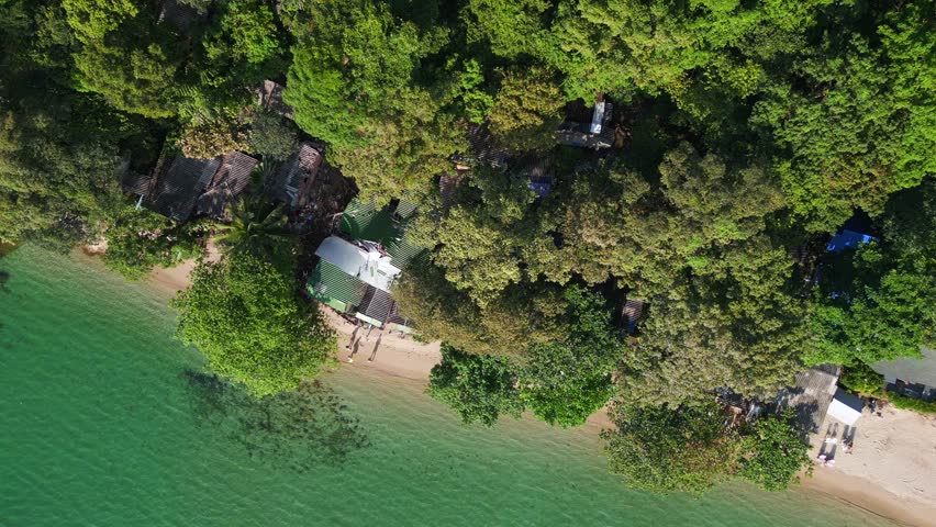 Majestic aerial view flight drone Landslide destroyed broken Beach House Hotel
