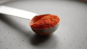 red pepper powder close up in a spoon