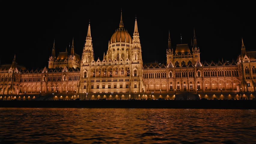 The Parliament of Budapest at night Royalty-Free Stock Footage #1107570723