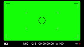Camera frame viewfinder screen of video recorder digital display interface Animation. Recording. Record Screen Focusing overlay display on green screen.