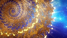 Gold filigree spiral fractal sacred geometry decorative art growing over blue stars space background. The last 8 seconds are loopable. - Powered by Shutterstock - Get 15% off with code: PIKWIZARD15