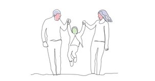 Vector line art video of mother, father, and little girl. family, parenthood concept line art vector animation video. small family continuous line art vector. 4k video