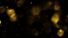 Gold dust particles fly in slow motion in the air lingering slowly. Dust Particles Background Bokeh Lights Background on Black Background - Powered by Shutterstock - Get 15% off with code: PIKWIZARD15