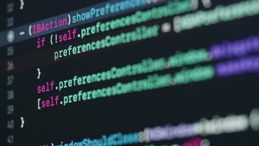 Coding UX UI script text on screen, HTML5 in editor for website development, Close up Macro of Programming code software developer. 