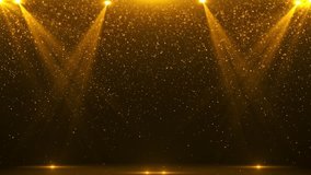 4K 3D Award party stage golden stage glitter animation. stars, lights and particles. Luxury gold light streak. Particle, luxury awards ceremony background, Oscar awards performance. 3D Illustration - Powered by Shutterstock - Get 15% off with code: PIKWIZARD15