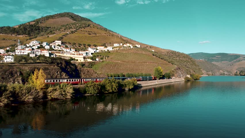 Train by the river in Douro Royalty-Free Stock Footage #1107586375