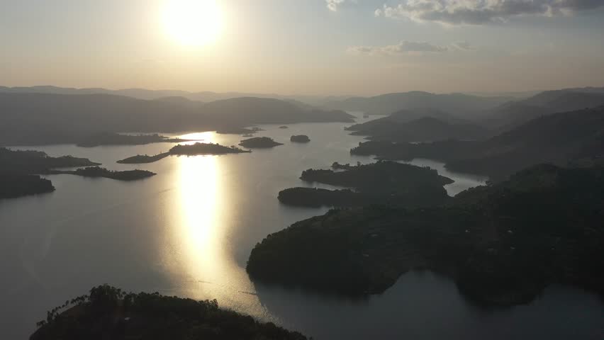 lake bunyonyi uganda drone sunset