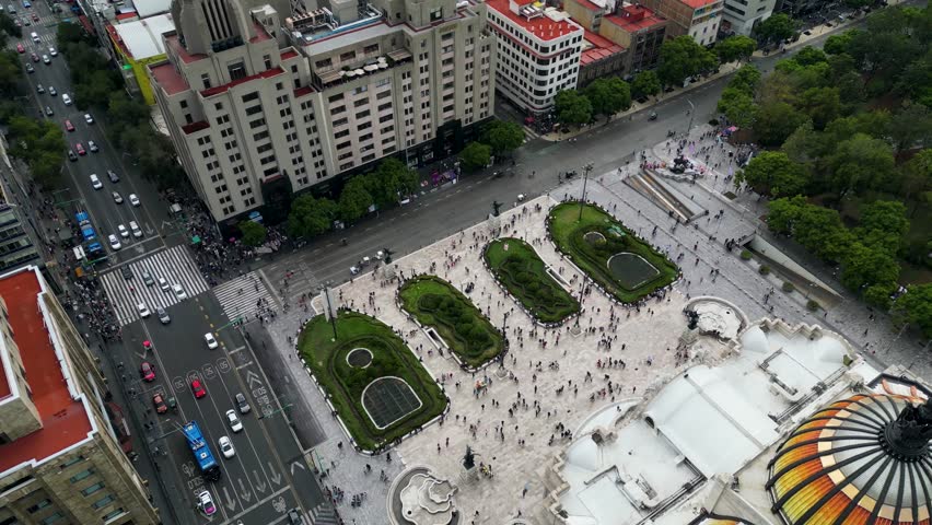 View From Above of the Esplanade of the Palace of Fine Arts in Mexico City - Top Down Aerial View, Mexico