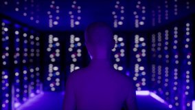 IT Specialist in Data Center. Big Server Farm Cloud Computing Facility with Male Maintenance Administrator Working. Cyber Security, e-Business. 3D Illustration - Powered by Shutterstock - Get 15% off with code: PIKWIZARD15