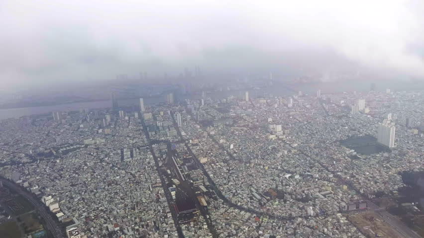 View from plane window. Flying over Malaysia. Kuala Lumpur, Malaysia.