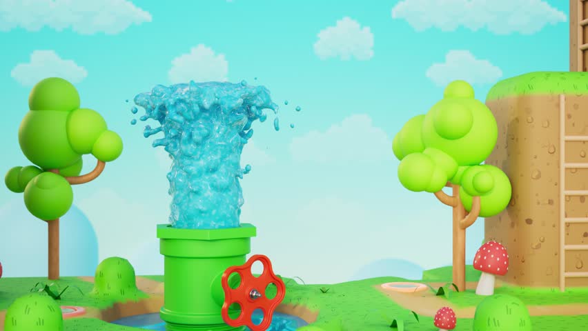 colourful cartoon water pipe animation, jet of water coming out of a pipe - 3D loop animation Royalty-Free Stock Footage #1107594763