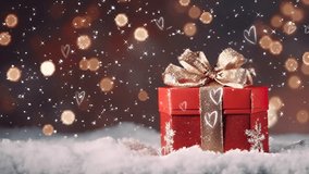 Christmas decoration with snowman and gift box background. seamless looping time-lapse virtual video animation background.