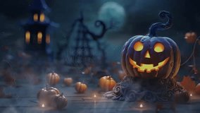 halloween night decorative with bat and moon background. seamless looping time-lapse virtual video 4k animation background.