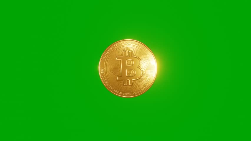 3D render of a rotating Golden bitcoin (real coin, minted) on a green background, Bitcoin coin spinning Royalty-Free Stock Footage #1107596359
