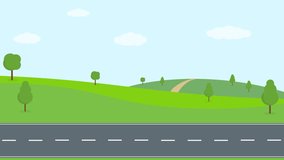 Country road seamless loop animation, Looping video template for web banners or anything related to traveling and nature.