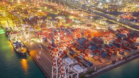 Time lapse Shipyard Cargo Container Sea Port Freight forwarding service logistics and transportation. International Shipping Depot Custom Port for import export trade Transport Business manufacturing - Powered by Shutterstock - Get 15% off with code: PIKWIZARD15
