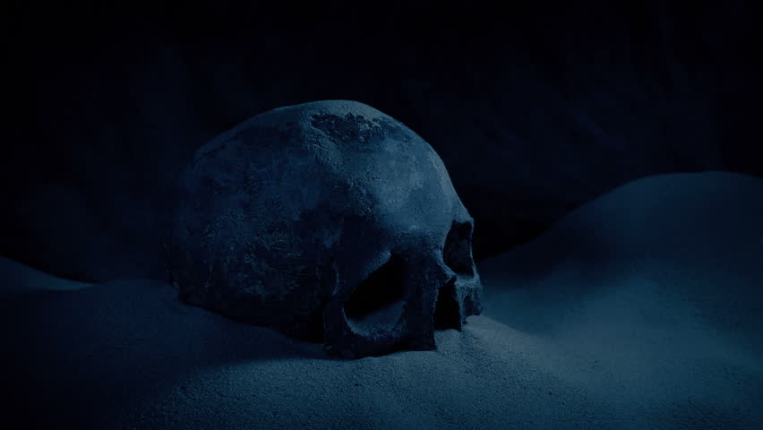Old Skull In Dark Cave Moving Shot Royalty-Free Stock Footage #1107612755