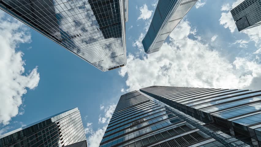 Low angle View of Tall Corporate Buildings