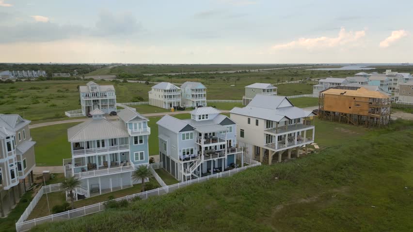 Drone footage luxury mansions on Galveston Beach Texas