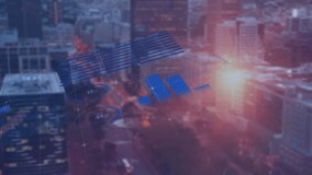 High angle view of roads glowing in the city, with a business graph interface in the background. Global data processing and technology concept digitally generated video. - Powered by Shutterstock - Get 15% off with code: PIKWIZARD15