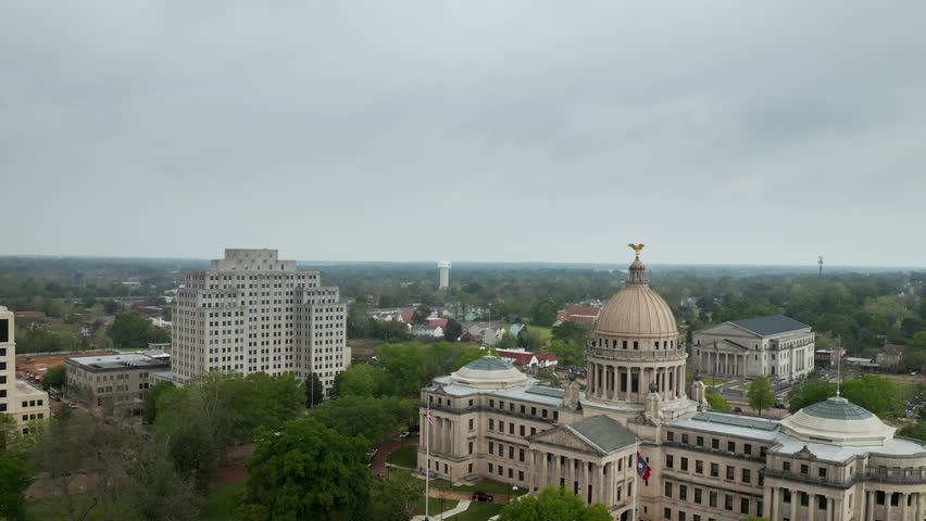 Mississippi Capitol Building in Downtown Jackson - Aerial View