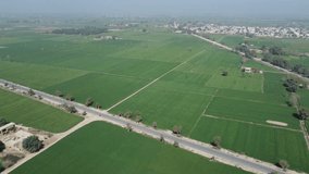 Drone view of rural landscape in Punjab, Pkaitsan.