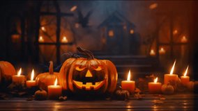 halloween night decorative with bat and moon background. seamless looping time-lapse virtual video 4k animation background.
