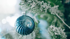 Closeup shot of Christmas tree with ornament decoration, Christmas ball, lighting decor and snowflake. Happy new year, Thanksgiving, christmas eve - Powered by Shutterstock - Get 15% off with code: PIKWIZARD15