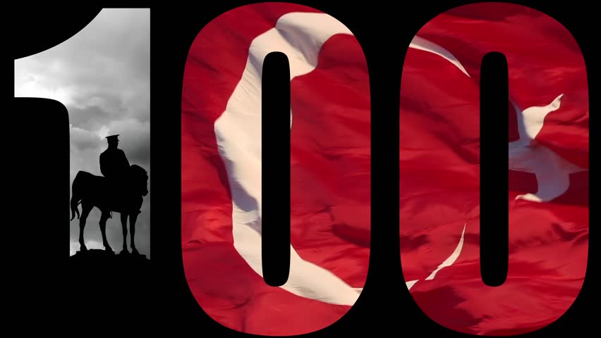 100th year of Republic of Turkiye concept 4k video. Cumhuriyetin 100. yili literally in Turkish. 29 october republic day of Turkey. | Shutterstock HD Video #1107631537