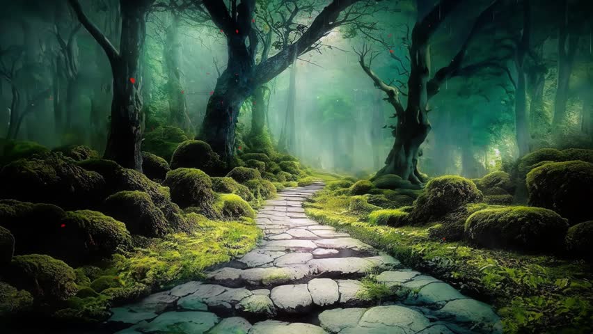 Rocky path in forest in rain and fog, looping video 4k 30fps quality Royalty-Free Stock Footage #1107637981