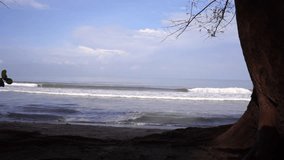 the view of the blue sky and the waves on Katapiang Beach, West Sumatra In hyperlapse video
