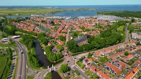 Aerial View on Monnickendam, North Holland, Netherlands on sunny spring day in June