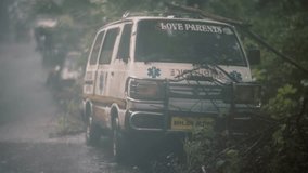 Abandoned Ambulance, roadside in jungle, Cinematic Clip, LAST OF US VIBES, Ambulance in Jungle, 