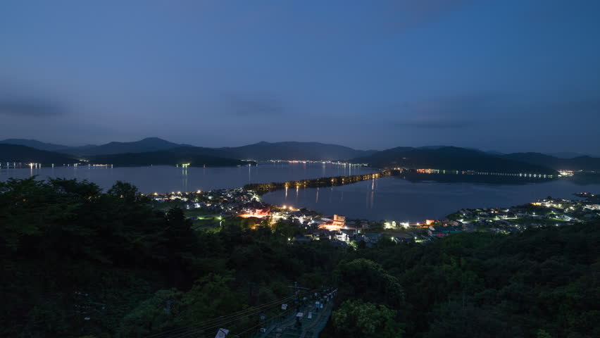 Amanohashidate, Kyoto, Japan overlooking the sandbar. 