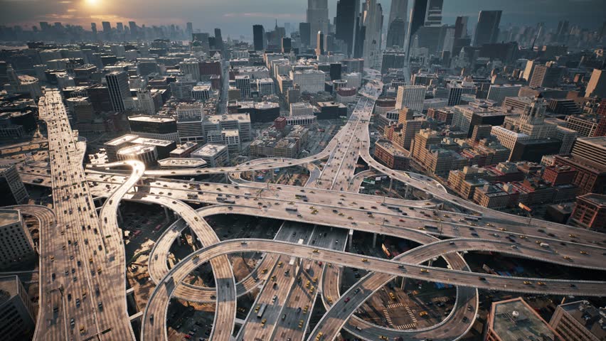 Aerial view of road traffic on road junction | Shutterstock HD Video #1107651249