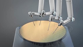 Robotic arms with silicon wafers for semiconductor manufacturing 4k footage