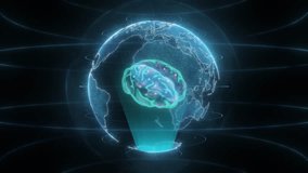 Digital brain earth rotating animation, Glitch concept 3d animation social future technology, News animation digital grid data communication technology background. - Powered by Shutterstock - Get 15% off with code: PIKWIZARD15