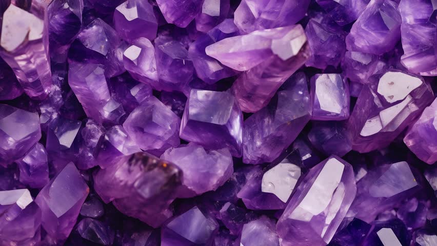 Luxury Purple Amethyst Crystal background texture. Slow panoramic motion. High detailed 4K video.  Pattern texture surface panning background. 