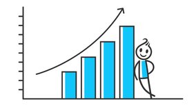 Animation of stick figure walking happily with bar chart inflation or grow behind him - Powered by Shutterstock - Get 15% off with code: PIKWIZARD15
