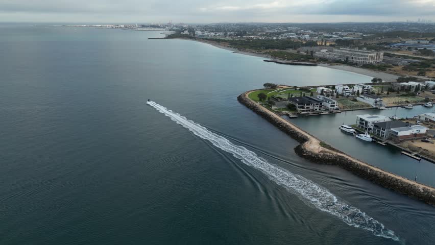 High aerial view over Coogee Port and Suburbs of Perth City in Western Australia