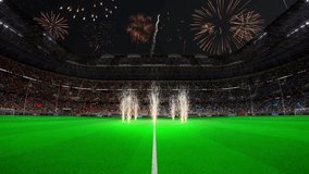 Celebration on soccer stadium arena. fireworks, effects fans. opening game. 3d render - Powered by Shutterstock - Get 15% off with code: PIKWIZARD15