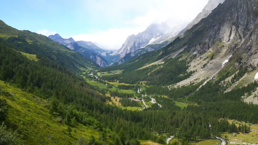 Val Ferret Panoramic View close to Mont Blanc, Time Lapse
