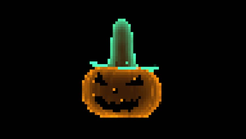 Halloween pumpkin wearing a witch hat pixel animation seamless video