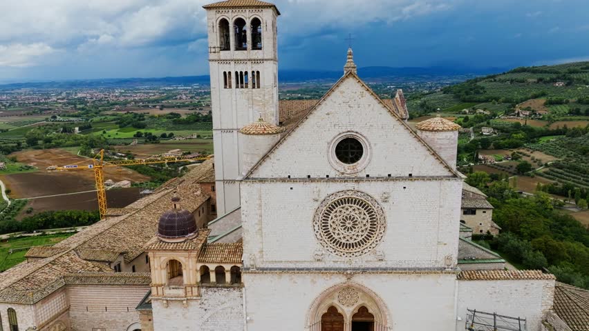 Aerial View Of The Basilica Of Saint Francis Of Assisi In Perugia Province, Umbria Region, Italy.