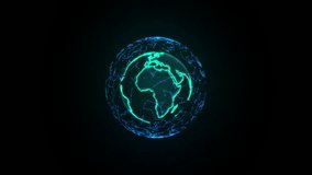 3D futuristic animation of rotating globe of the Earth planet from particulars on black background and geometric noise around, 4K seamless loop tech earth globe animation - Powered by Shutterstock - Get 15% off with code: PIKWIZARD15