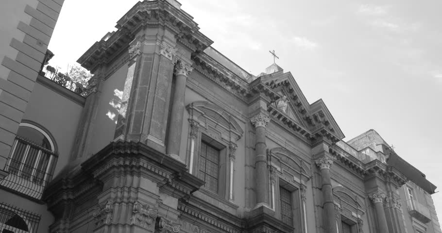 Tilt shot in low angle of Architecture in the city of Naples in Italy.