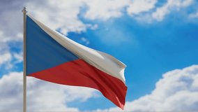 Czech Republic country national flag waving on blue sky background. 3d render video footage