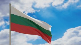 Bulgaria country national flag waving on blue sky background. 3d render video footage